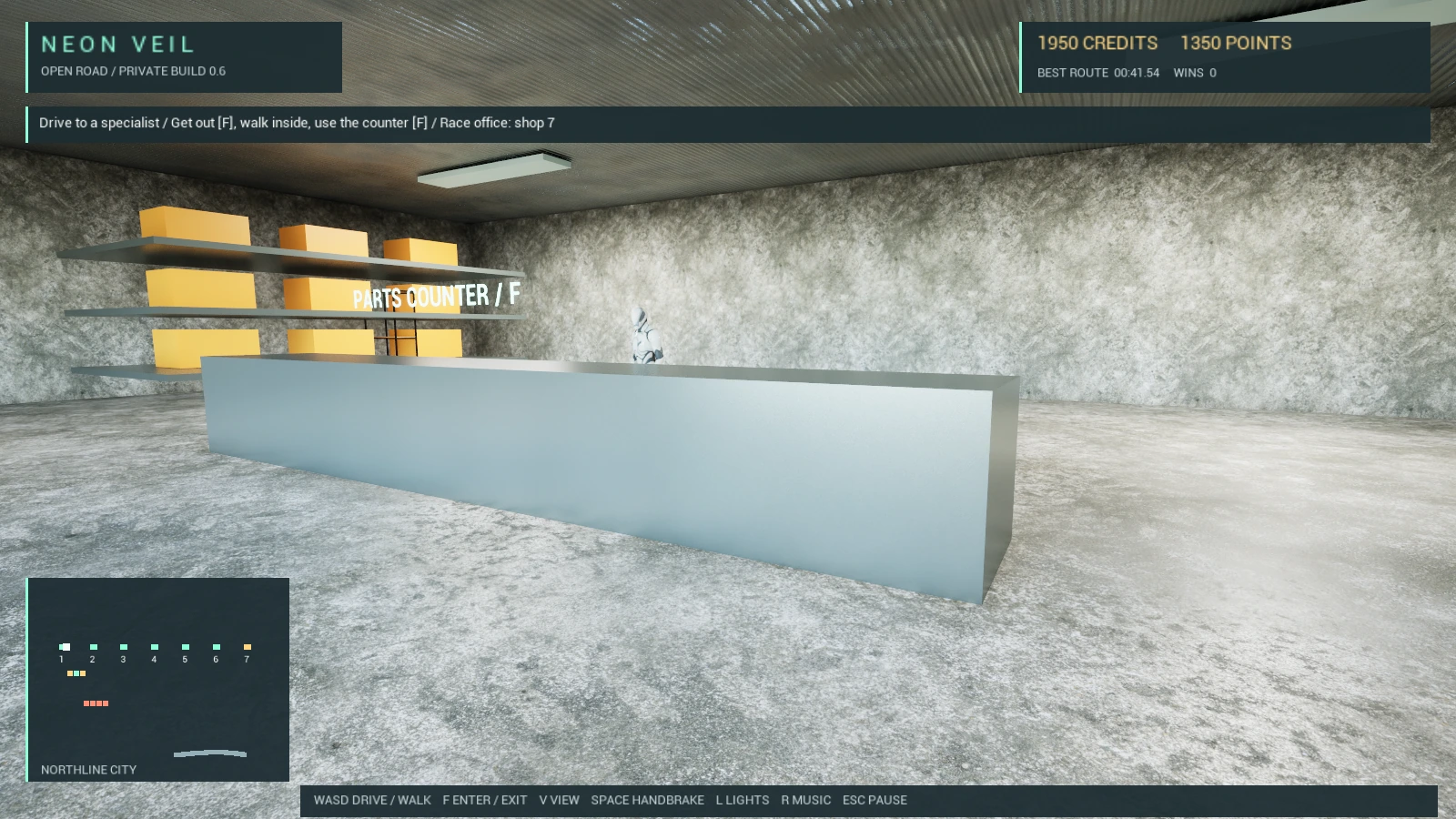 A development screenshot inside a walk-in upgrade shop